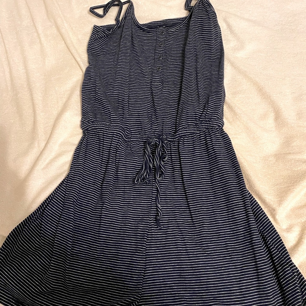 Navy and white stripped romper. Size: small